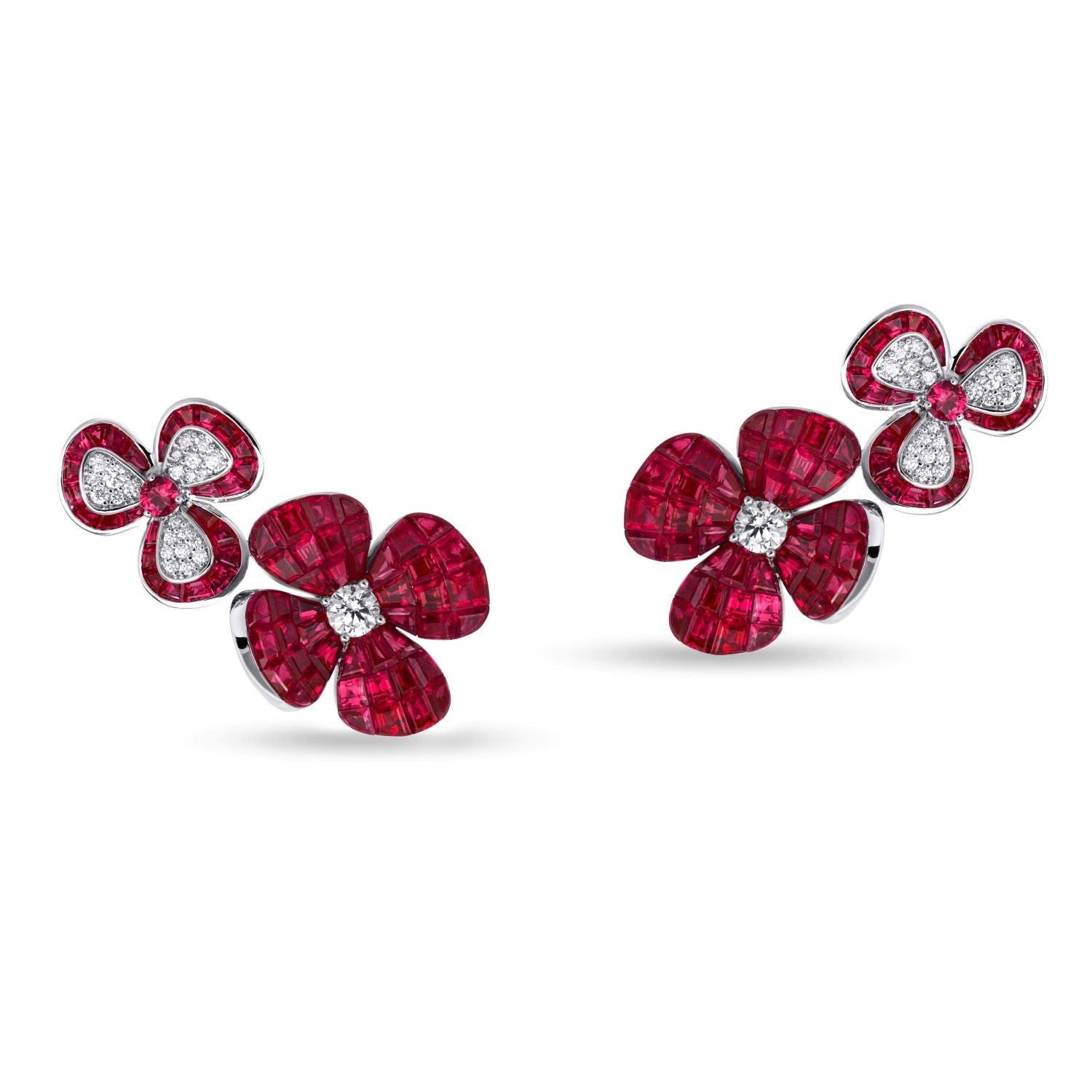 Flower Earrings with Rubies