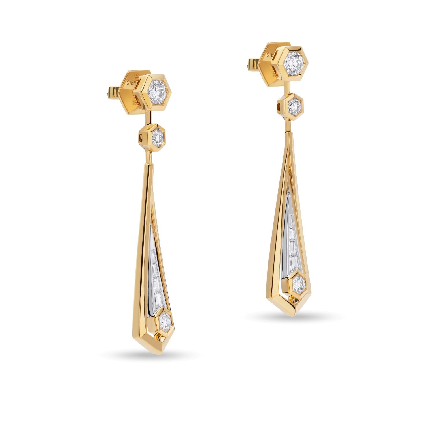 Bicolour Drop Earrings with Baguette Diamonds