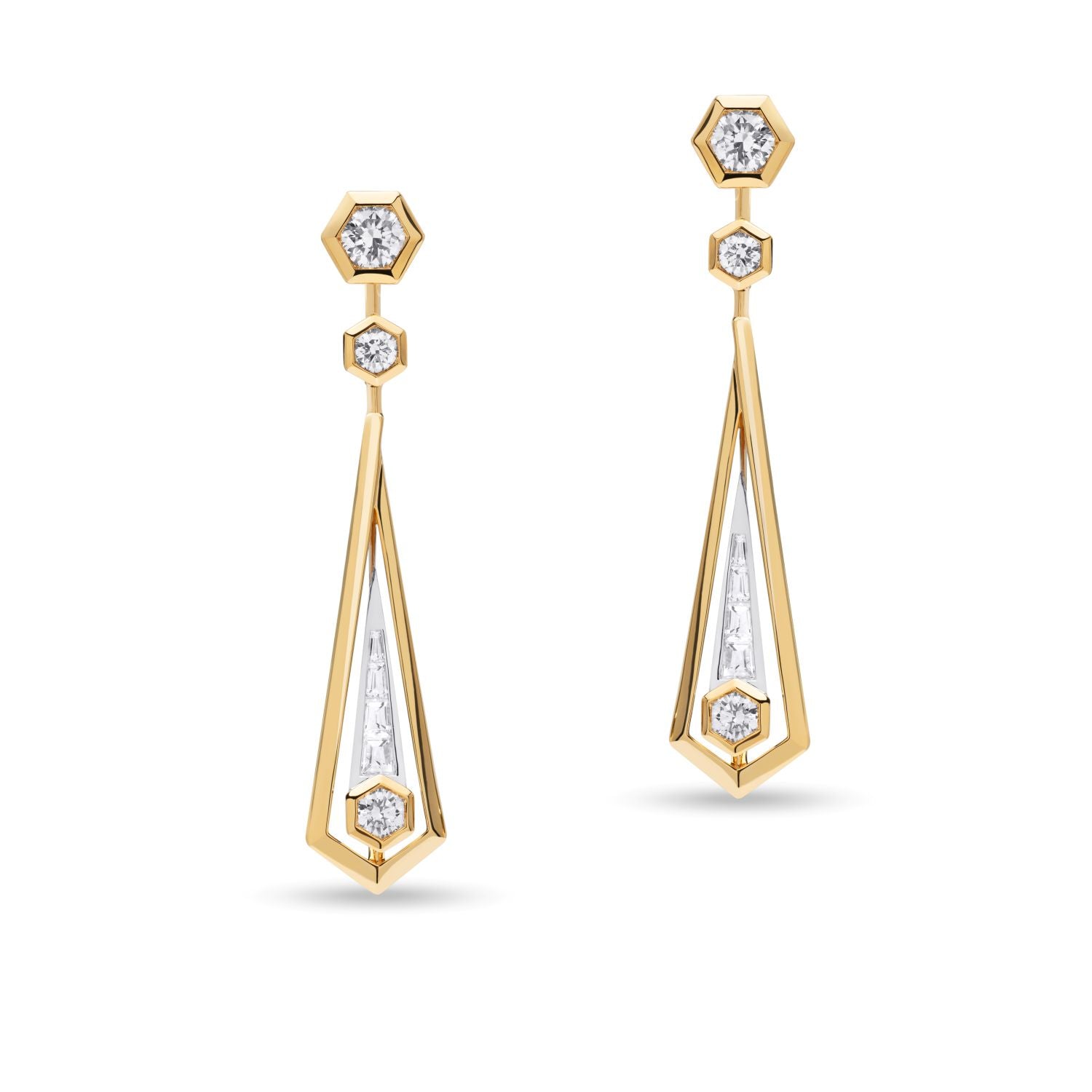 Bicolour Drop Earrings with Baguette Diamonds