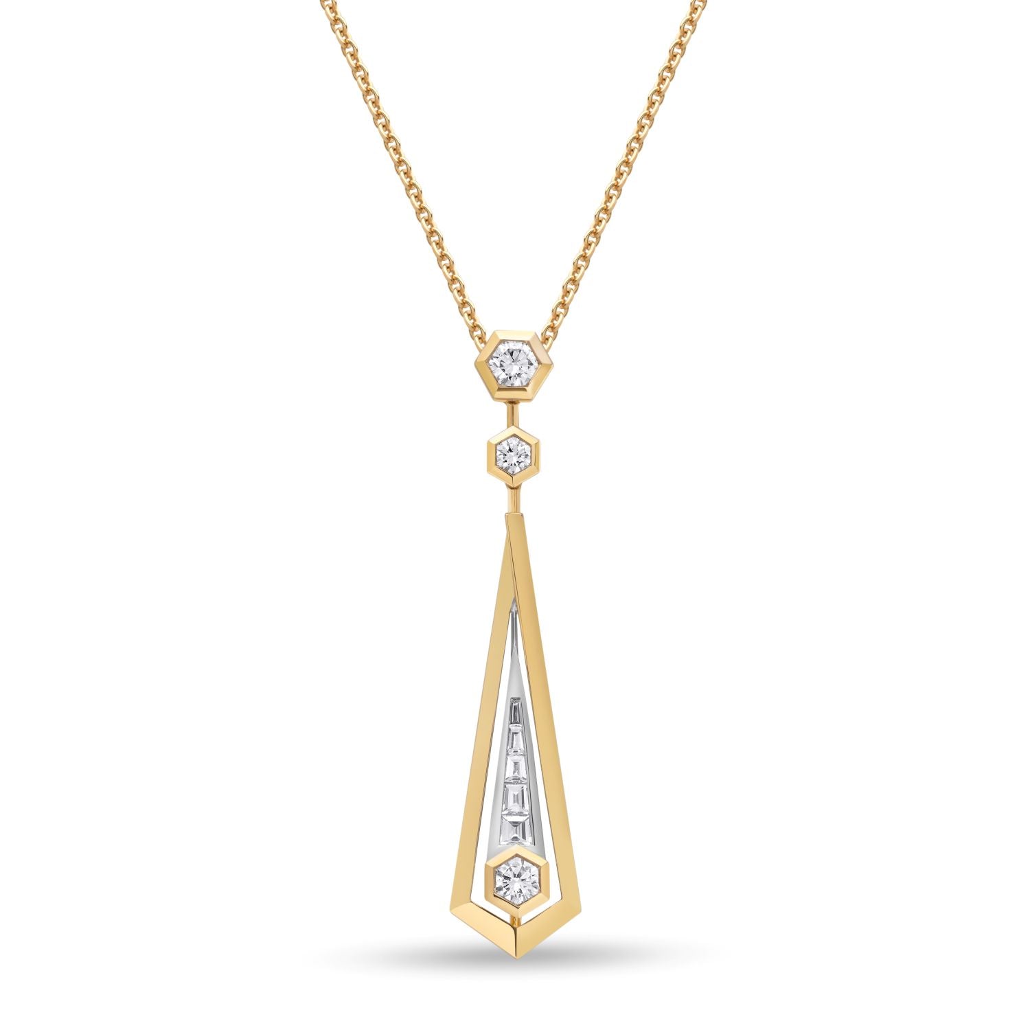 Bicolour Pendant with baguette Diamonds