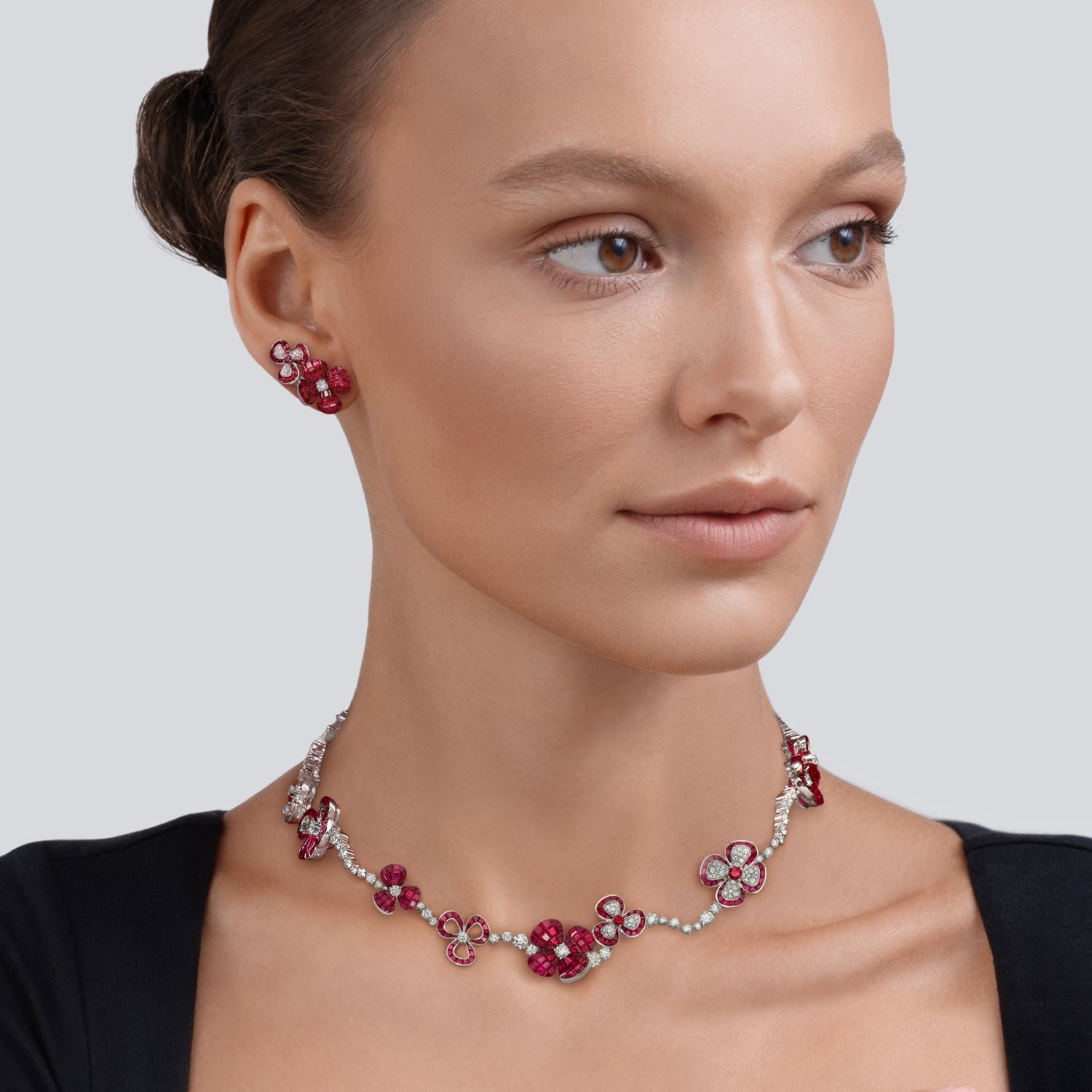 Flower Earrings with Rubies